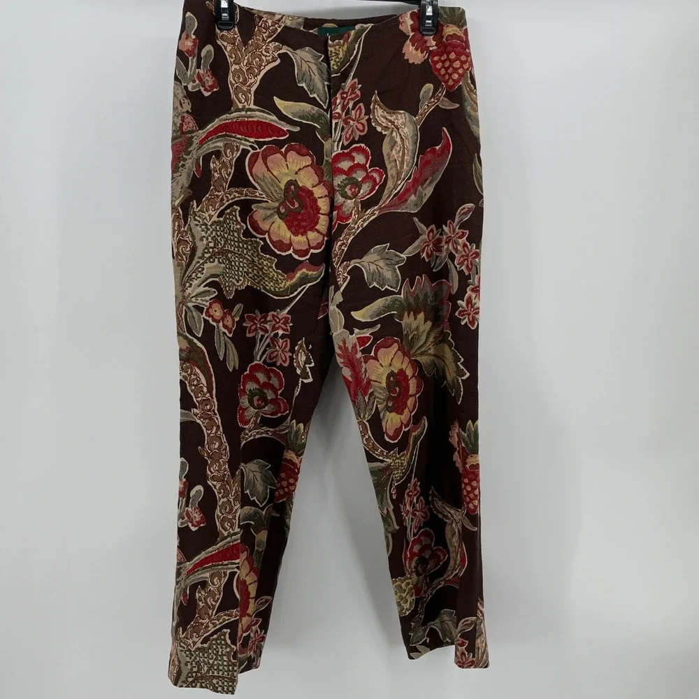 Lauren Ralph Lauren. Pants, Womens, 10P, Brown, Floral Linen Straight Leg - Picture 2 of 9